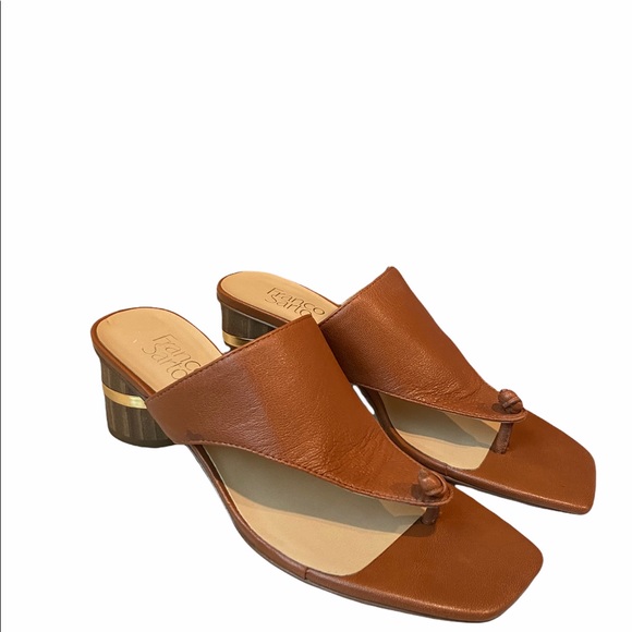 Franco Sarto | Shoes | Franco Sarto Sandal Womens 8 M Melissa Cognac Square  Toe Tstrap Metal | Poshmark
